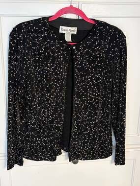 Ronni Nicole by Ouida Vintage Black Glam Glitter Leaf Cardigan Jacket Size S
